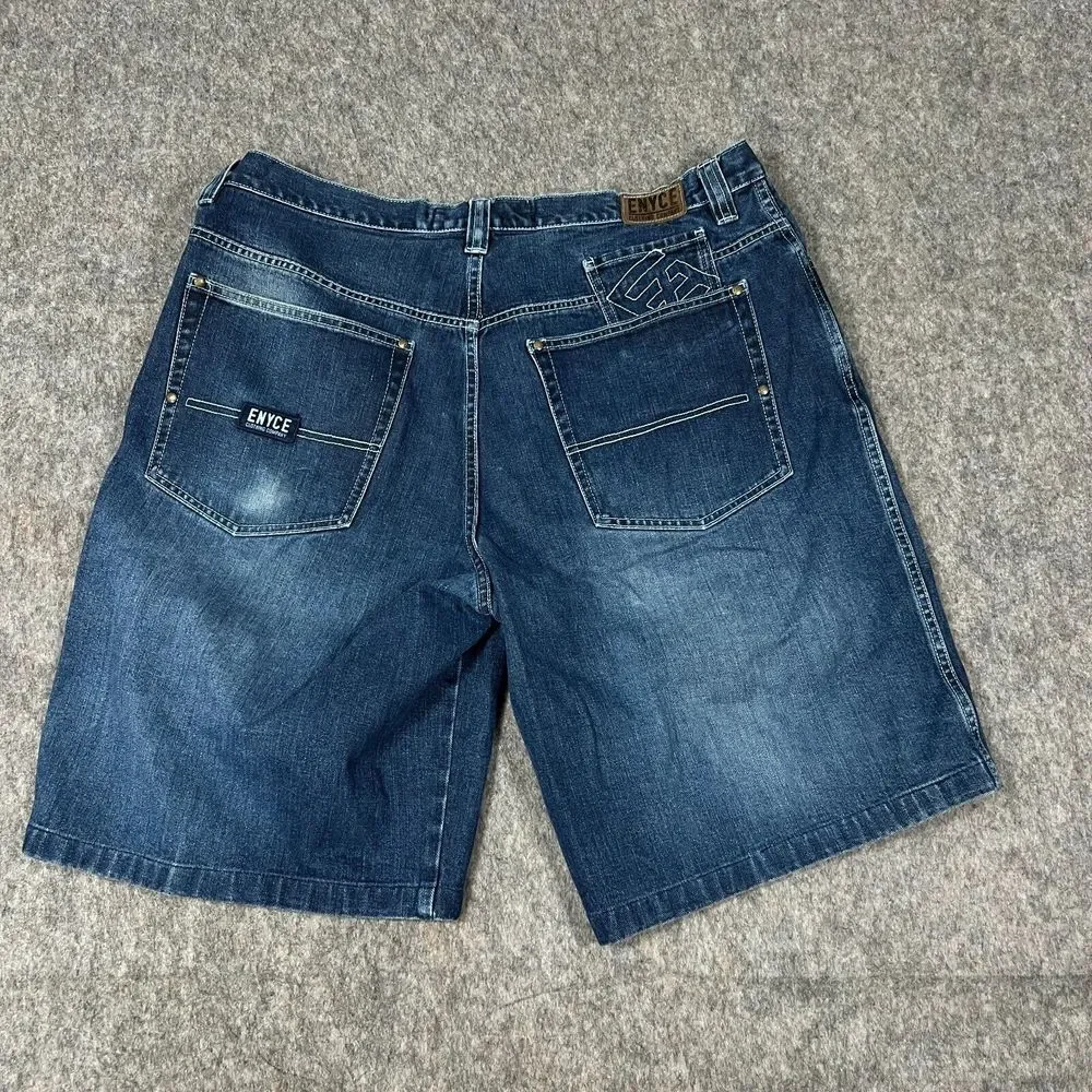 Enyce Men's Jean Shorts Size 40‎ Blue Denim Dark Wash Baggy 90s Retro